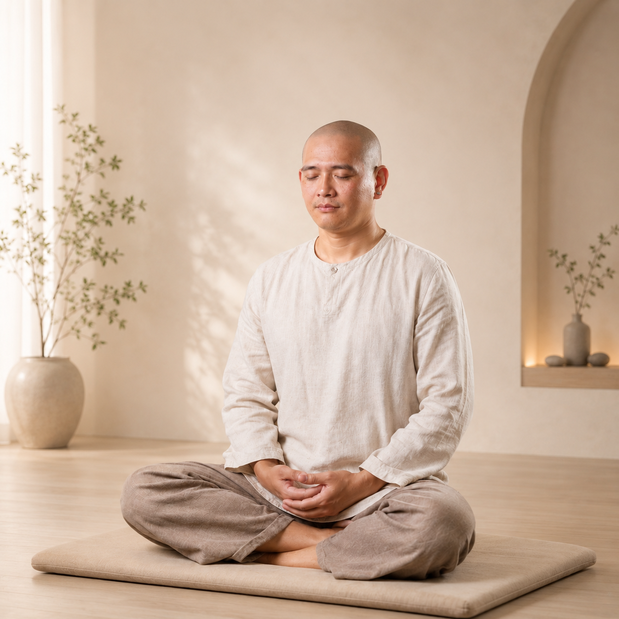 講師黃光佑於自然光中打坐